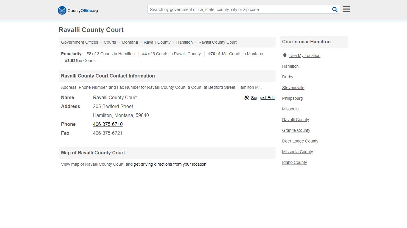 Ravalli County Court - Hamilton, MT (Address, Phone, and Fax)